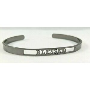 Blessed Cut Out Cuff Bracelet Bangle‎ Gunmetal Gray Inspirational Faith Jewelry